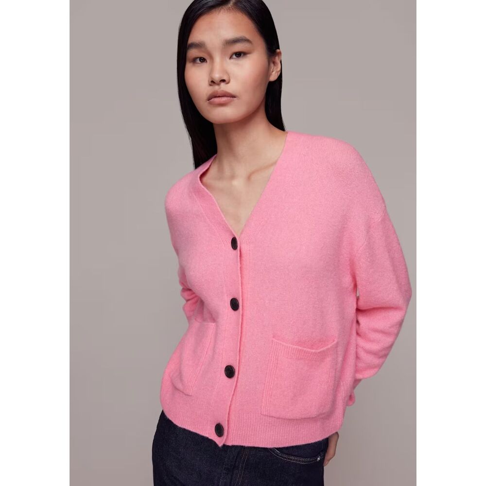 Whistles Stella Pocket Cardigan in Pink Size Small Wool Blend Sweater
